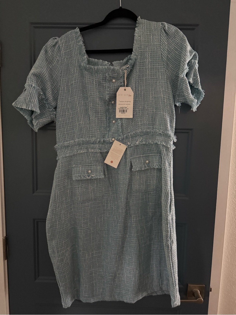 Ivy City Co Light Blue Textured Midi Dress
